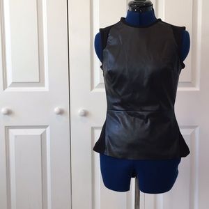 Edgy Black Faux-Leather Peplum Top
